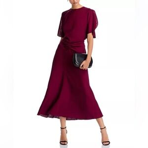 VICTORIA BECKHAM gathered Elegant Burgundy Midi Skirt
